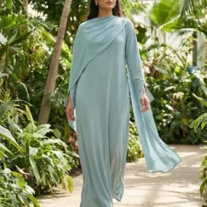 Icy blue georgette drape kaftan.